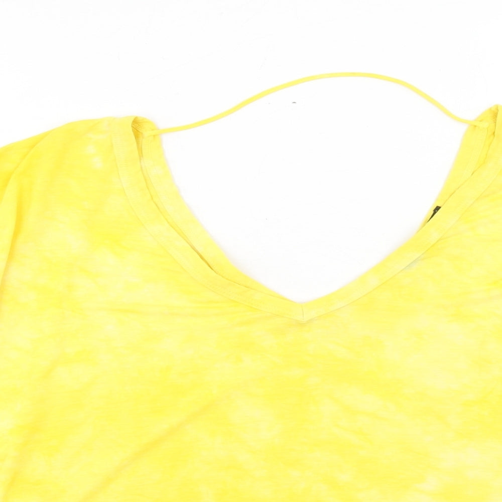 Maj Womens Yellow Polyester Basic Blouse Size S V-Neck