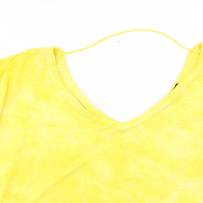 Maj Womens Yellow Polyester Basic Blouse Size S V-Neck