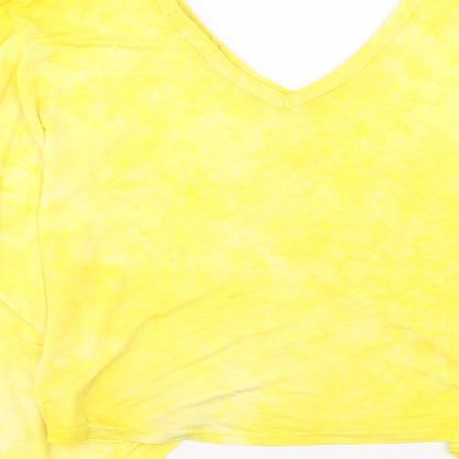 Maj Womens Yellow Polyester Basic Blouse Size S V-Neck