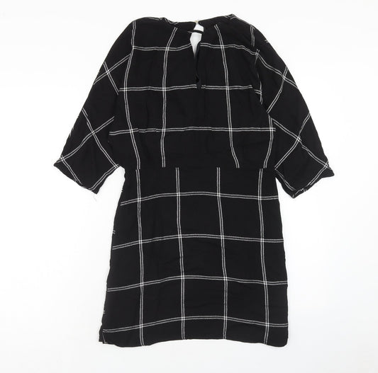 River Island Womens Black Camouflage Viscose Mini Size 12 V-Neck Zip