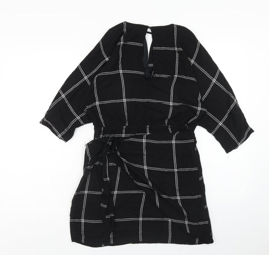 River Island Womens Black Camouflage Viscose Mini Size 12 V-Neck Zip