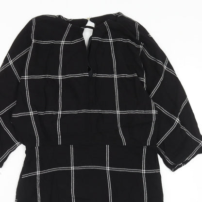 River Island Womens Black Camouflage Viscose Mini Size 12 V-Neck Zip