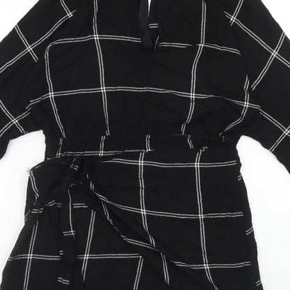 River Island Womens Black Camouflage Viscose Mini Size 12 V-Neck Zip