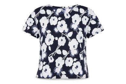 Hongyu Womens Blue Floral Polyester Basic T-Shirt Size L Round Neck