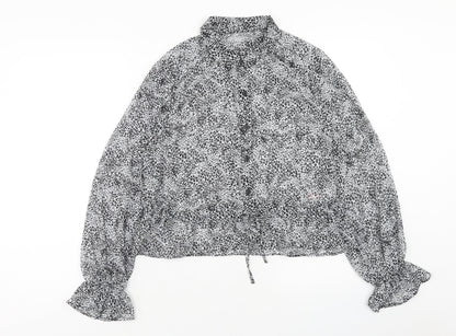 Primark Womens Grey Animal Print Polyester Basic Button-Up Size 12 Collared - Leopard Print