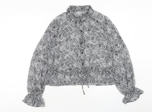 Primark Womens Grey Animal Print Polyester Basic Button-Up Size 12 Collared - Leopard Print