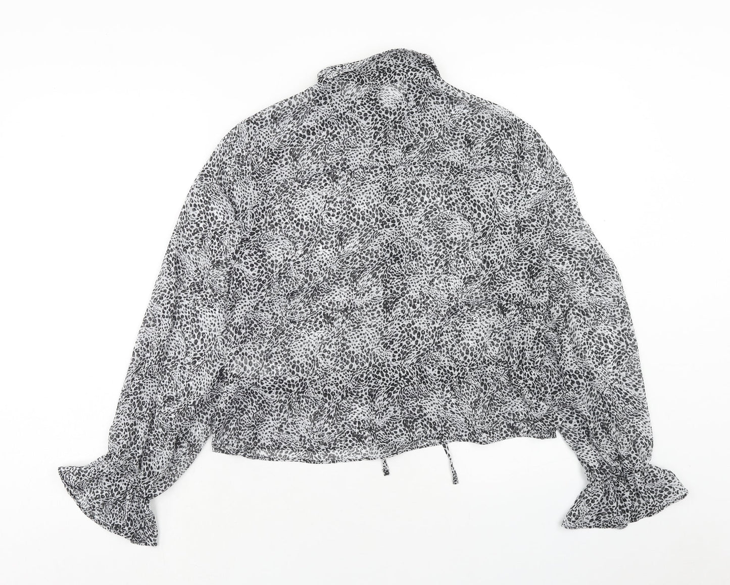 Primark Womens Grey Animal Print Polyester Basic Button-Up Size 12 Collared - Leopard Print