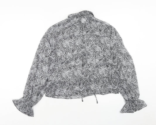 Primark Womens Grey Animal Print Polyester Basic Button-Up Size 12 Collared - Leopard Print