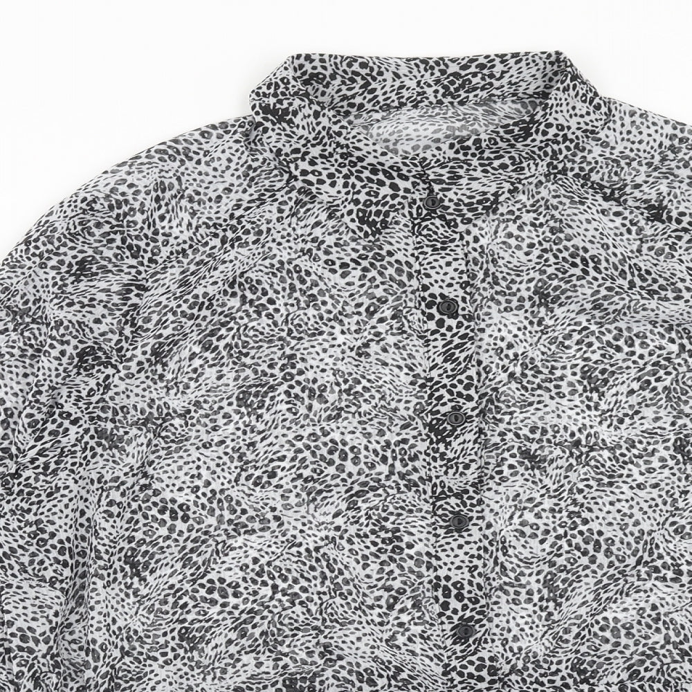 Primark Womens Grey Animal Print Polyester Basic Button-Up Size 12 Collared - Leopard Print