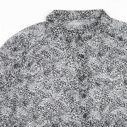 Primark Womens Grey Animal Print Polyester Basic Button-Up Size 12 Collared - Leopard Print