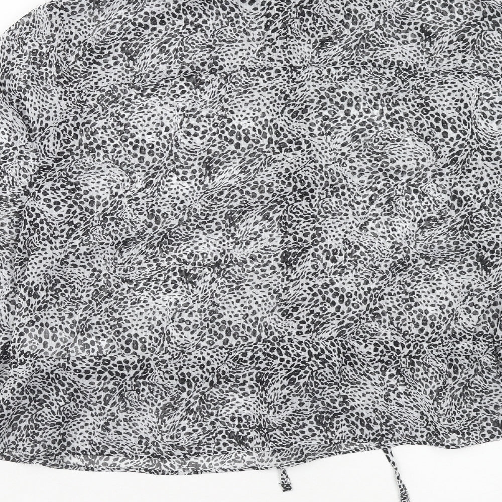 Primark Womens Grey Animal Print Polyester Basic Button-Up Size 12 Collared - Leopard Print