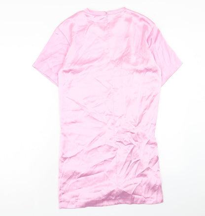 Zara Womens Pink Polyester T-Shirt Dress Size S Round Neck Zip