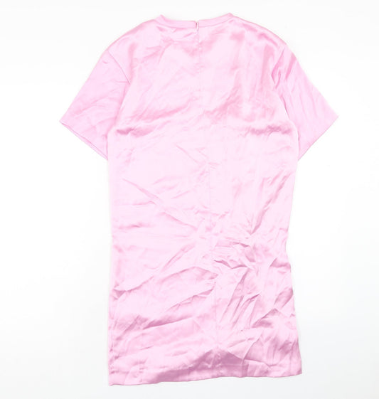 Zara Womens Pink Polyester T-Shirt Dress Size S Round Neck Zip