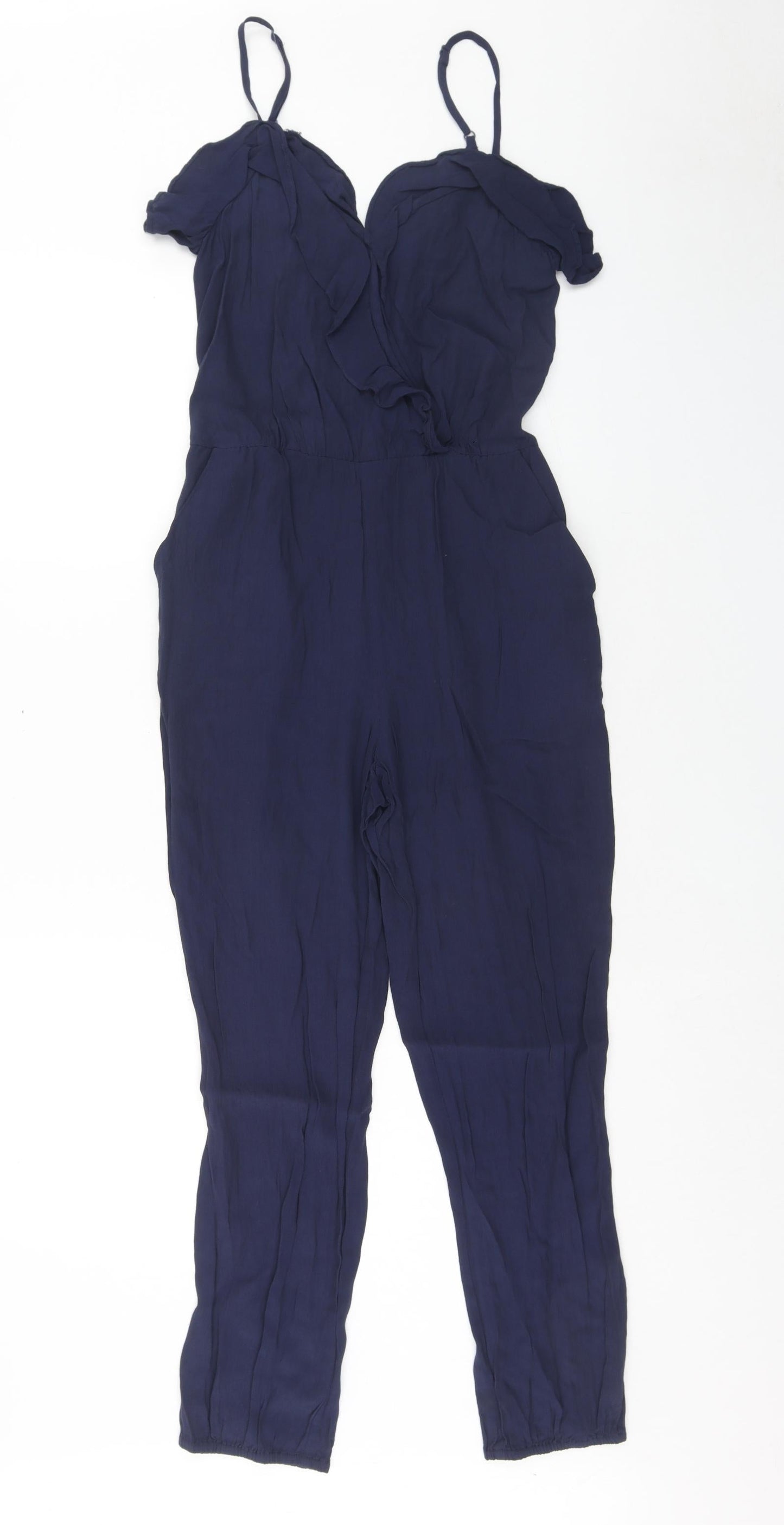 Warehouse Womens Black Viscose Jumpsuit One-Piece Size 8 Zip