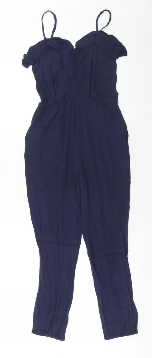 Warehouse Womens Black Viscose Jumpsuit One-Piece Size 8 Zip