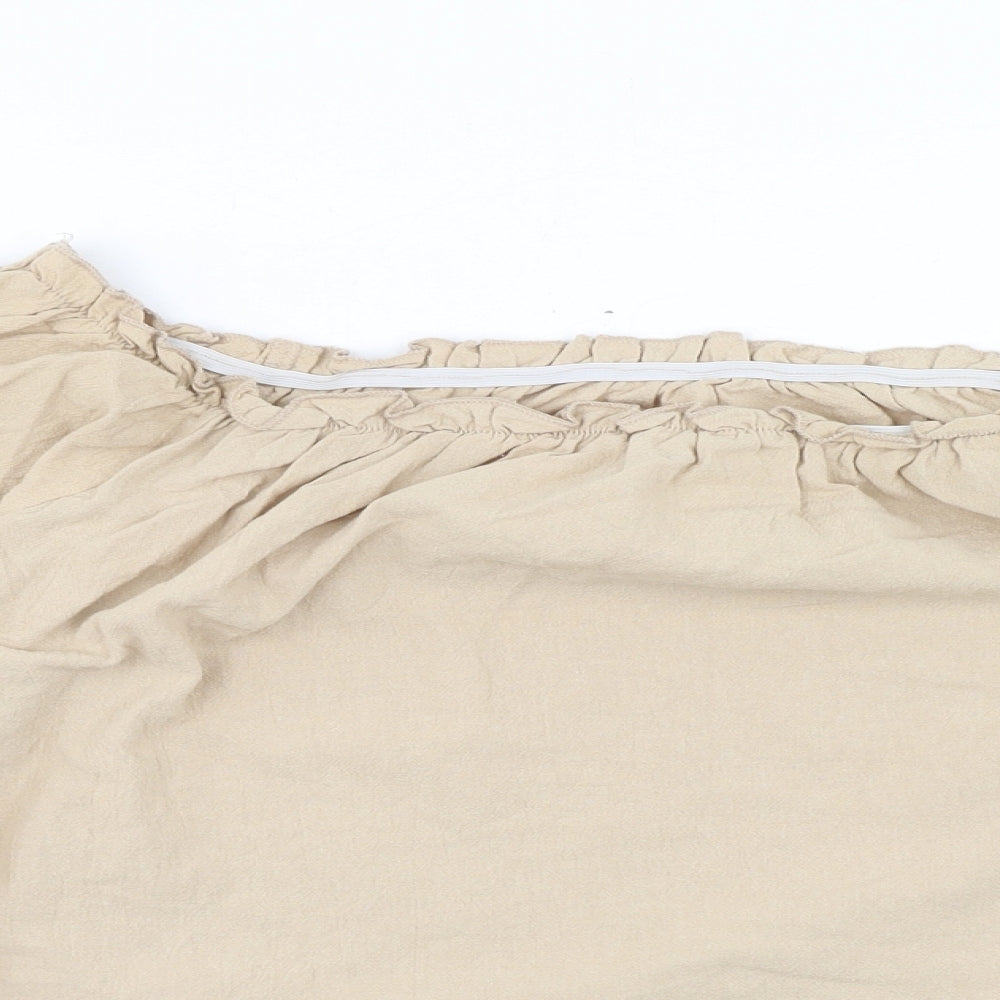 SheIn Womens Beige Cotton Basic Blouse Size L Off the Shoulder - Broderie Anglaise Sleeve