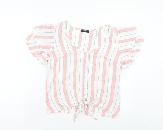 Papaya Womens Multicoloured Striped Viscose Basic Blouse Size 8 V-Neck - Tie Front