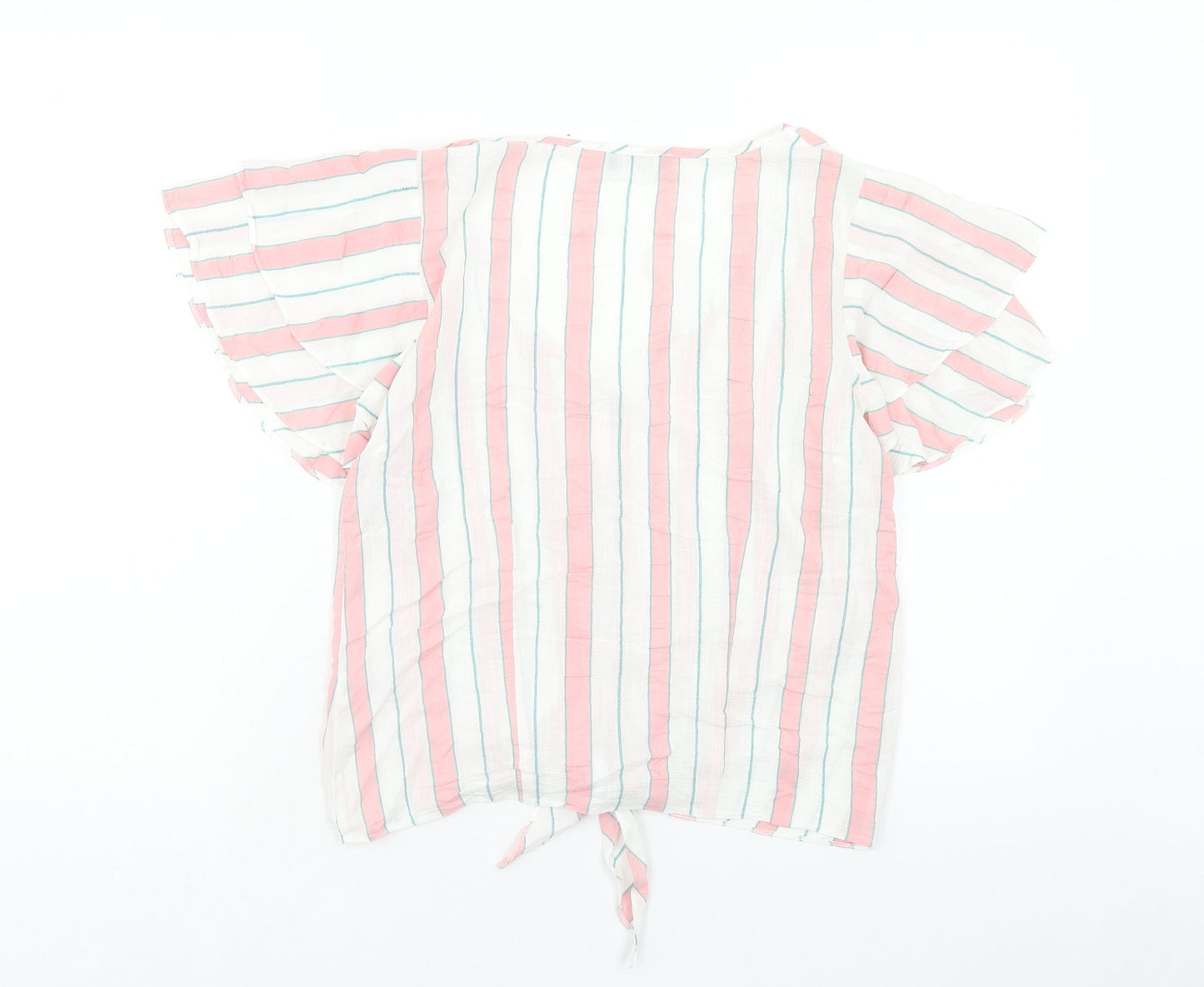 Papaya Womens Multicoloured Striped Viscose Basic Blouse Size 8 V-Neck - Tie Front