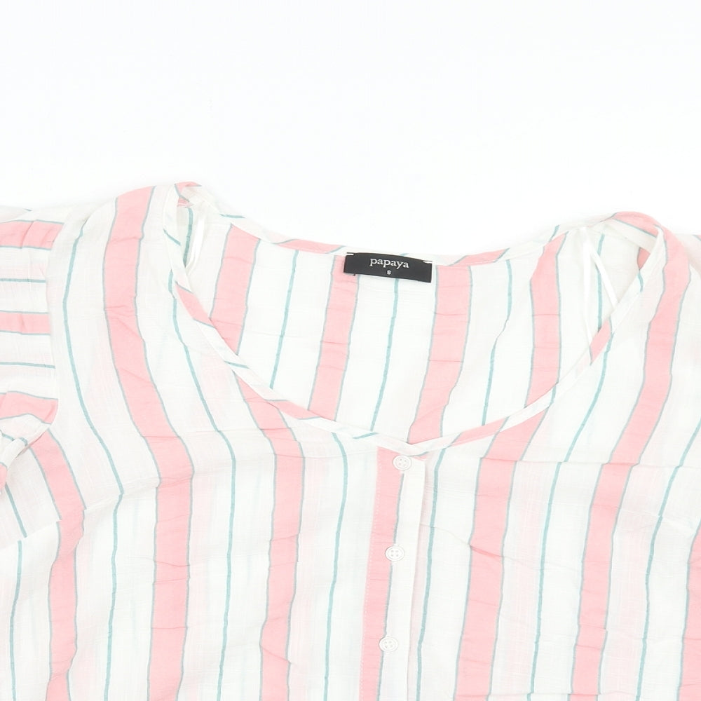 Papaya Womens Multicoloured Striped Viscose Basic Blouse Size 8 V-Neck - Tie Front