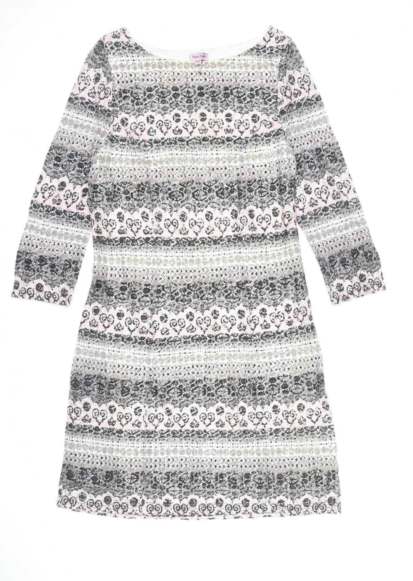 Phase Eight Womens Blue Geometric Cotton Shift Size 12 Boat Neck Zip