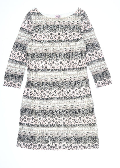 Phase Eight Womens Blue Geometric Cotton Shift Size 12 Boat Neck Zip
