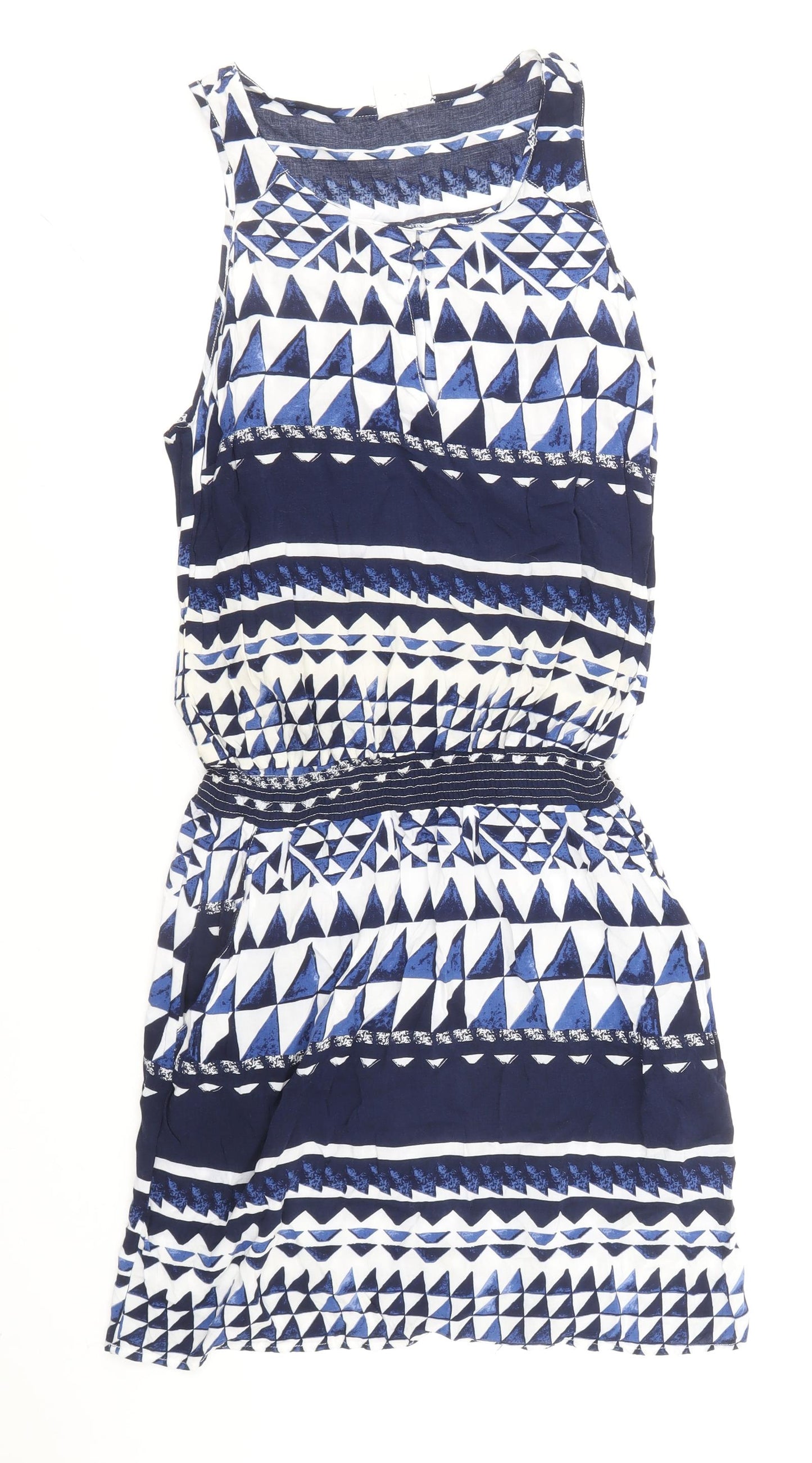 NEXT Womens Blue Geometric Viscose Tank Dress Size 8 Boat Neck Pullover