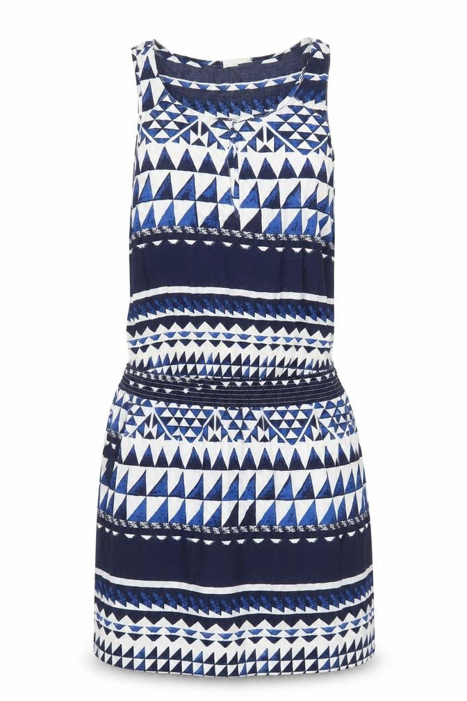 NEXT Womens Blue Geometric Viscose Tank Dress Size 8 Boat Neck Pullover