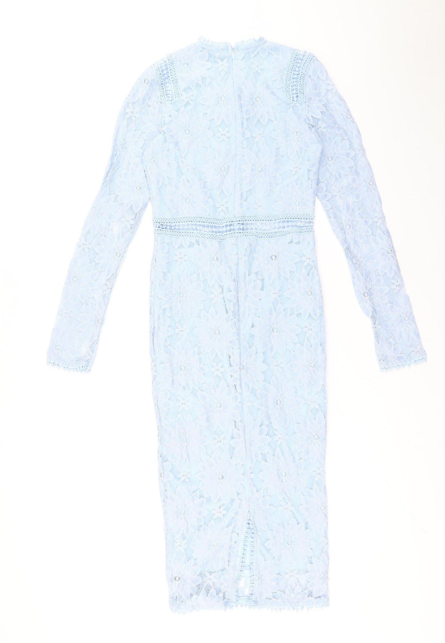 PRETTYLITTLETHING Womens Blue Polyamide Pencil Dress Size 6 Round Neck Zip