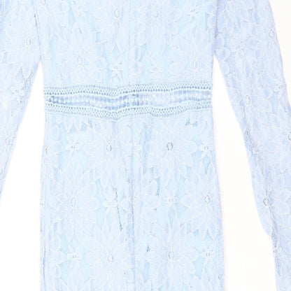 PRETTYLITTLETHING Womens Blue Polyamide Pencil Dress Size 6 Round Neck Zip