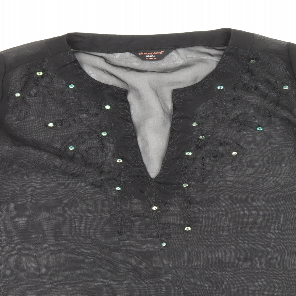 Atmosphere Womens Black Polyester Shift Size 10 V-Neck Pullover - Beach Cover up