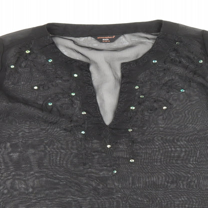 Atmosphere Womens Black Polyester Shift Size 10 V-Neck Pullover - Beach Cover up