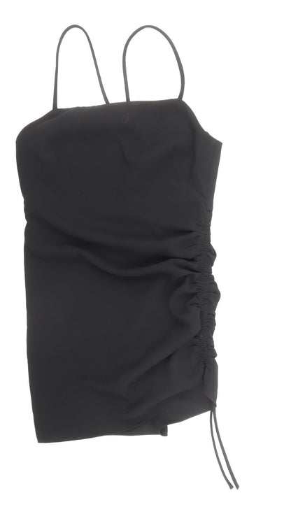 Zara Womens Black Polyester Slip Dress Size M Square Neck Pullover