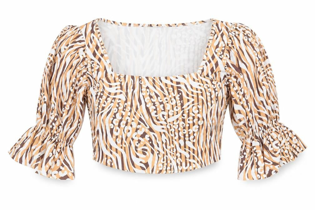 Boohoo Womens Beige Animal Print Polyester Cropped Blouse Size 10 Square Neck - Leopard Tiger Print