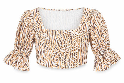 Boohoo Womens Beige Animal Print Polyester Cropped Blouse Size 10 Square Neck - Leopard Tiger Print