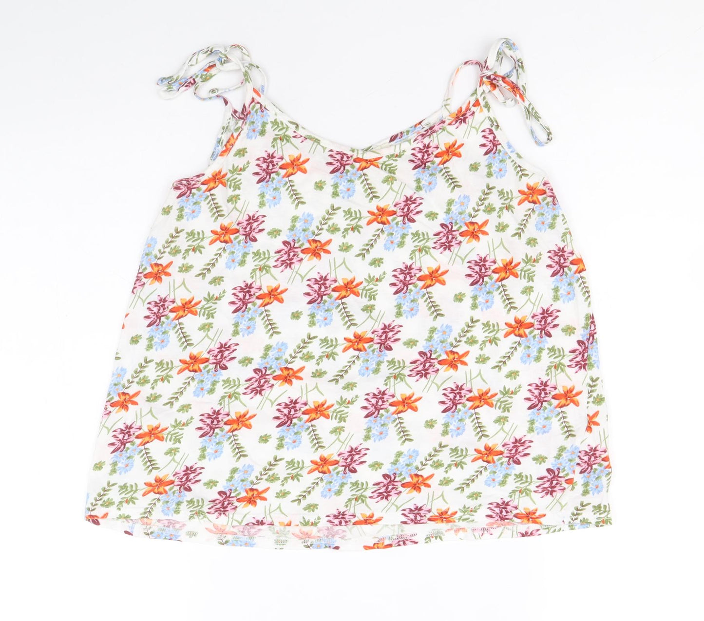 Papaya Womens White Floral Cotton Basic Tank Size 10 Round Neck