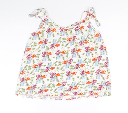 Papaya Womens White Floral Cotton Basic Tank Size 10 Round Neck