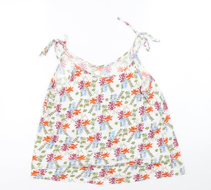 Papaya Womens White Floral Cotton Basic Tank Size 10 Round Neck