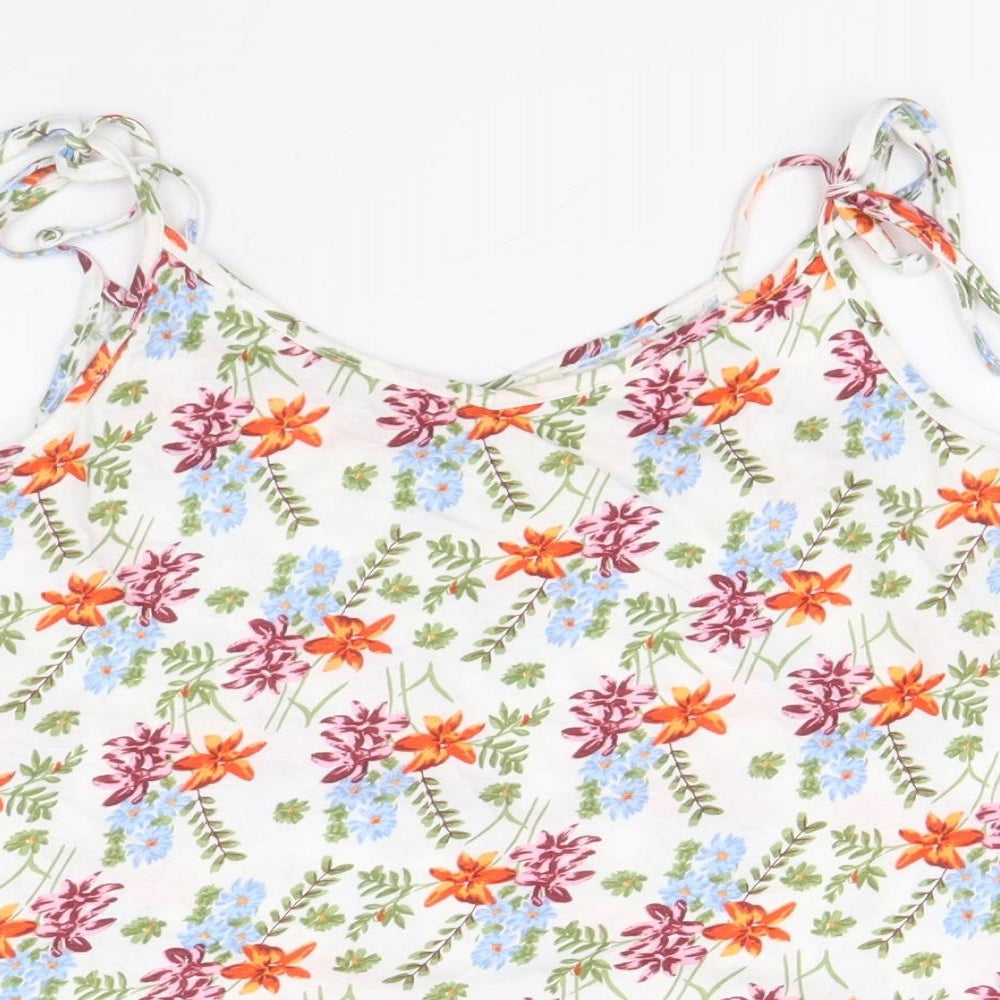 Papaya Womens White Floral Cotton Basic Tank Size 10 Round Neck