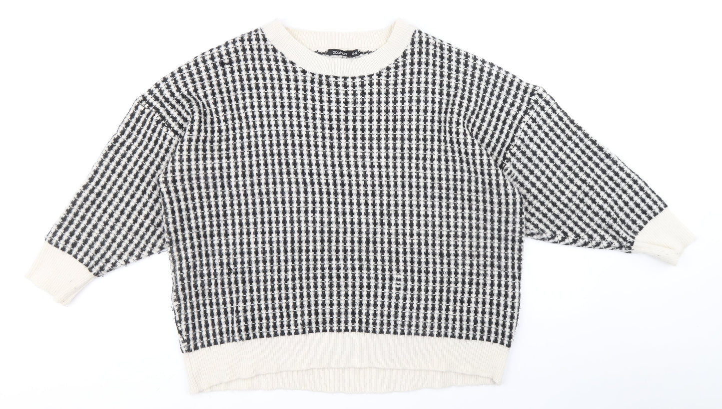 Boohoo Womens Black Round Neck Check Acrylic Pullover Jumper Size 20