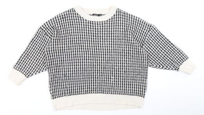 Boohoo Womens Black Round Neck Check Acrylic Pullover Jumper Size 20