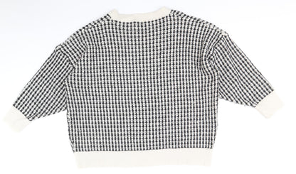 Boohoo Womens Black Round Neck Check Acrylic Pullover Jumper Size 20
