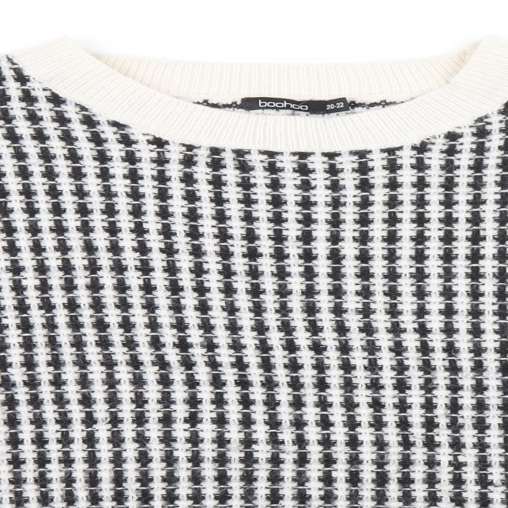 Boohoo Womens Black Round Neck Check Acrylic Pullover Jumper Size 20