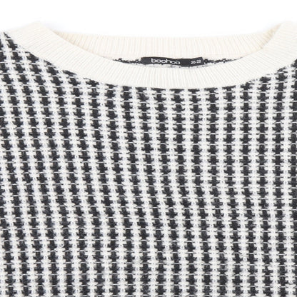 Boohoo Womens Black Round Neck Check Acrylic Pullover Jumper Size 20