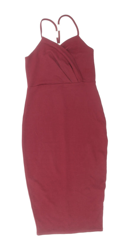 Boohoo Womens Red Polyester Sheath Size 10 V-Neck Pullover