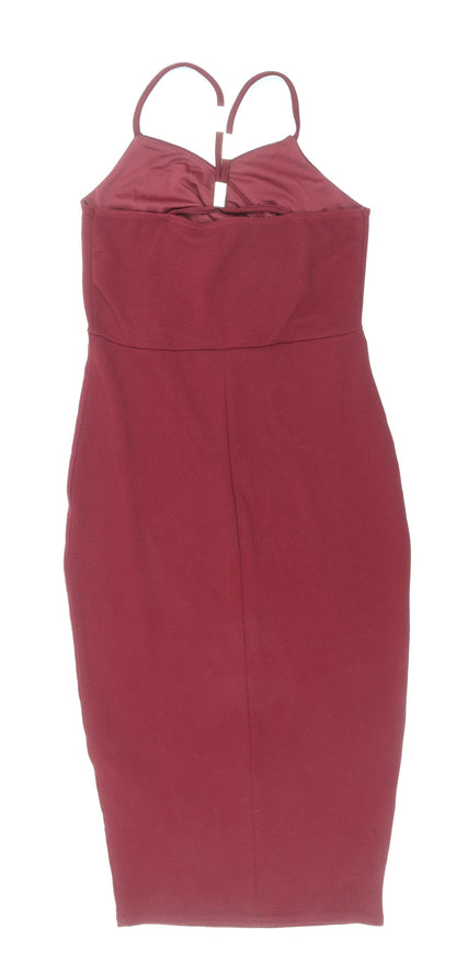 Boohoo Womens Red Polyester Sheath Size 10 V-Neck Pullover