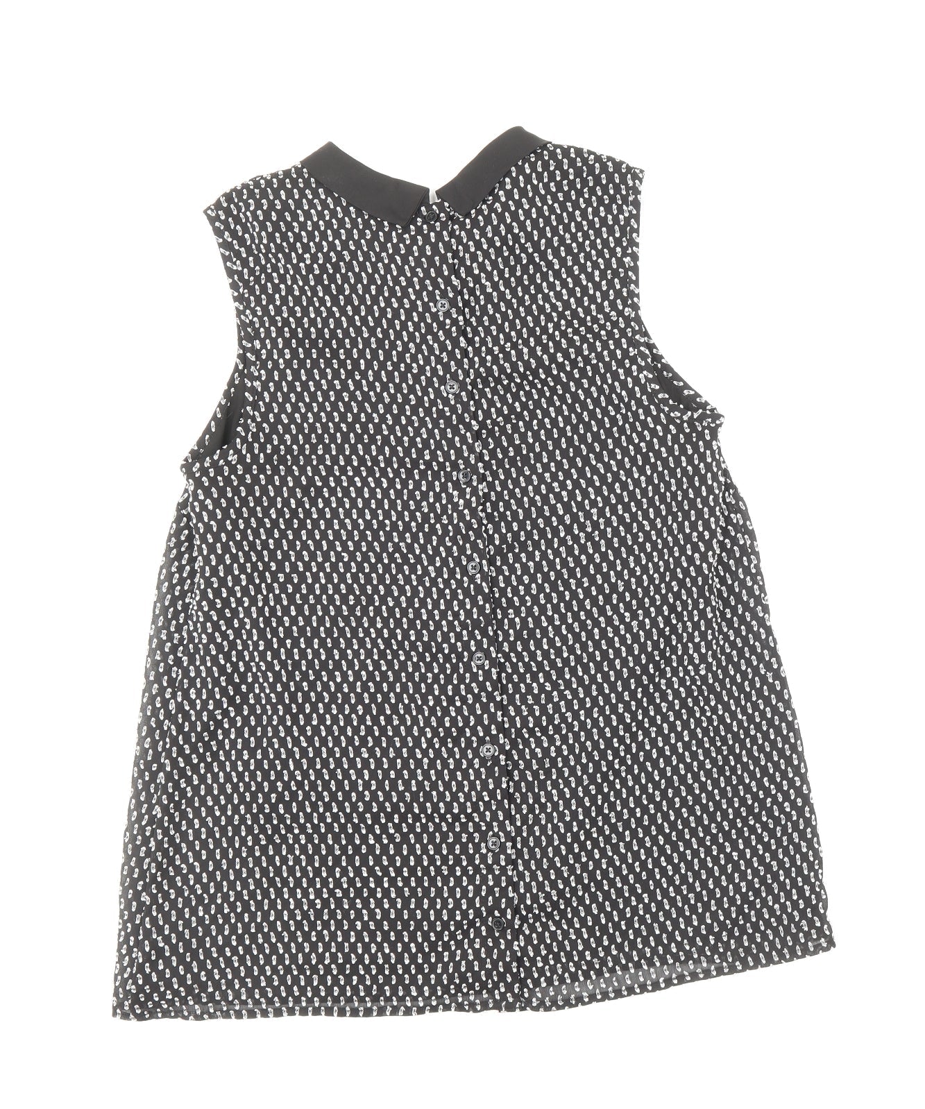 TU Womens Black Geometric Polyester Basic Blouse Size 10 Round Neck