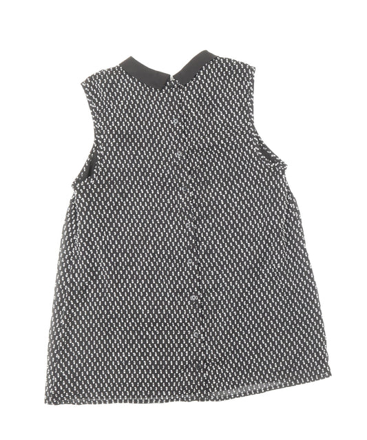 TU Womens Black Geometric Polyester Basic Blouse Size 10 Round Neck