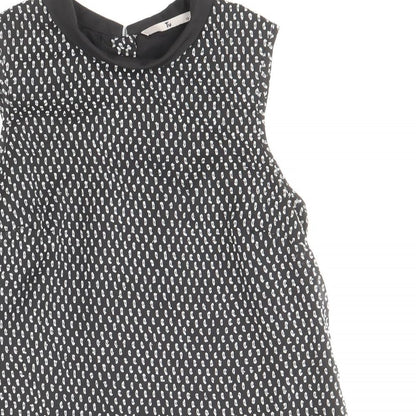 TU Womens Black Geometric Polyester Basic Blouse Size 10 Round Neck