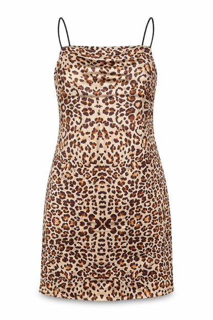 Topshop Womens Brown Animal Print Polyester Slip Dress Size 6 Square Neck Pullover - Leopard Print