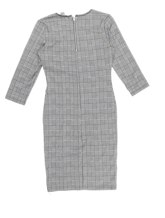 Primark Womens Grey Plaid Polyester Pencil Dress Size 10 Round Neck Zip